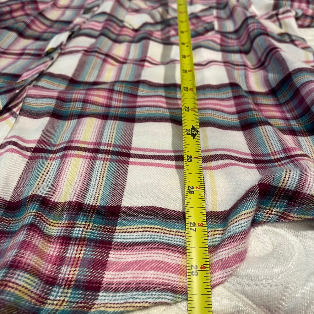 Maurices Womens 2X Soft Plaid Button Down Pink Teal Rayon Blend Long Sleeve - Picture 8 of 9